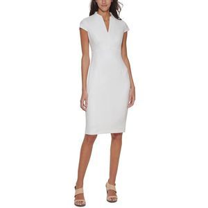 Calvin Klein White Cap-Sleeve Split-Neck Sheath Dress